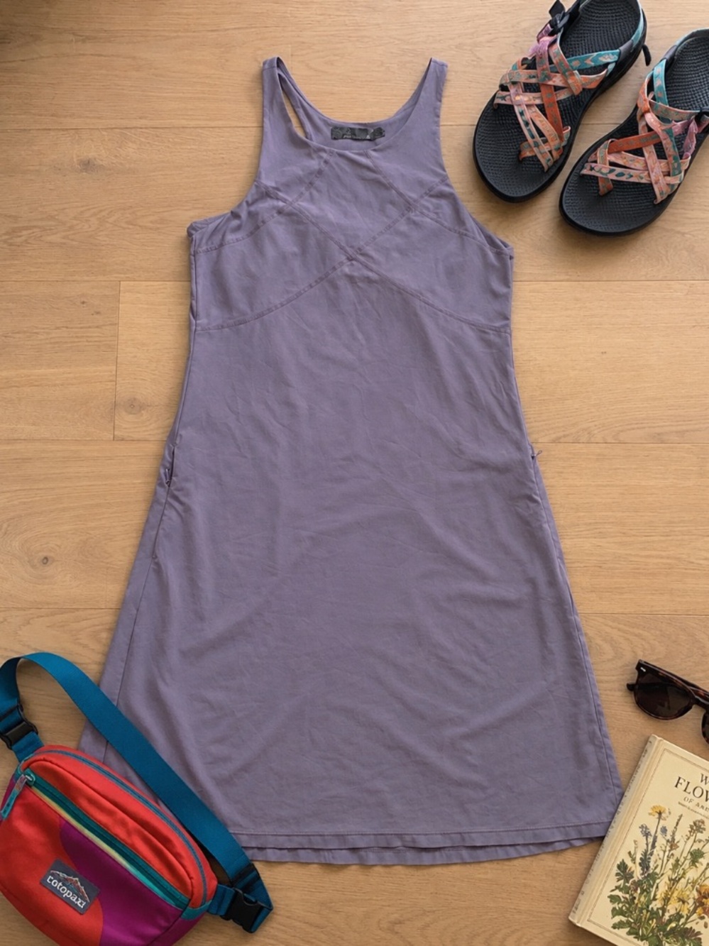 Prana Barton Athletic Lavender Scoop Neck Dress Gorpcore Outdoor Camping Granola